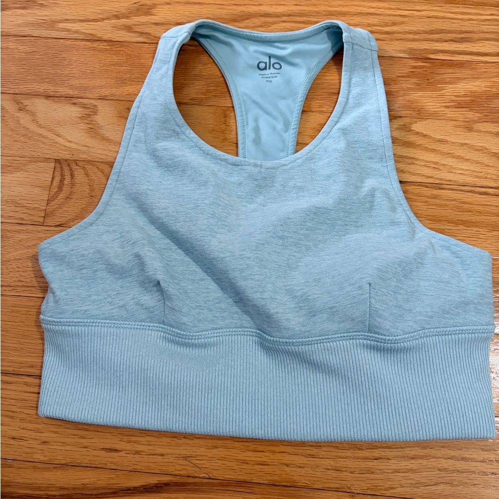 ALO Yoga Mint Green Ribbed-Band Racerback Sports Bra
